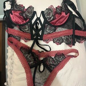 For Love And Lemons Black and Pink Lace Bra